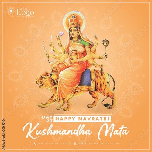 Happy Navratri Day wise post templates design Day 4 - Kushmanda Mata