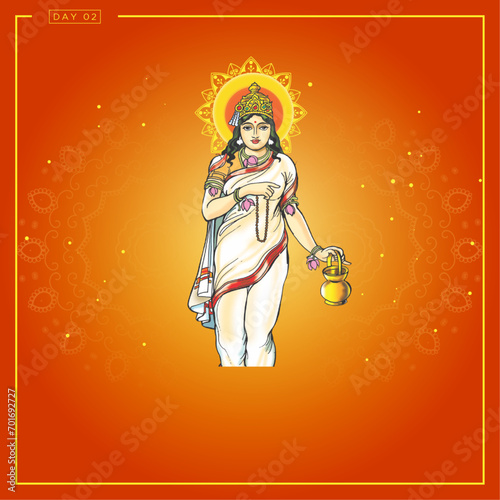 Happy Navratri Day wise post templates design Day 2 - Bramcharni Mata