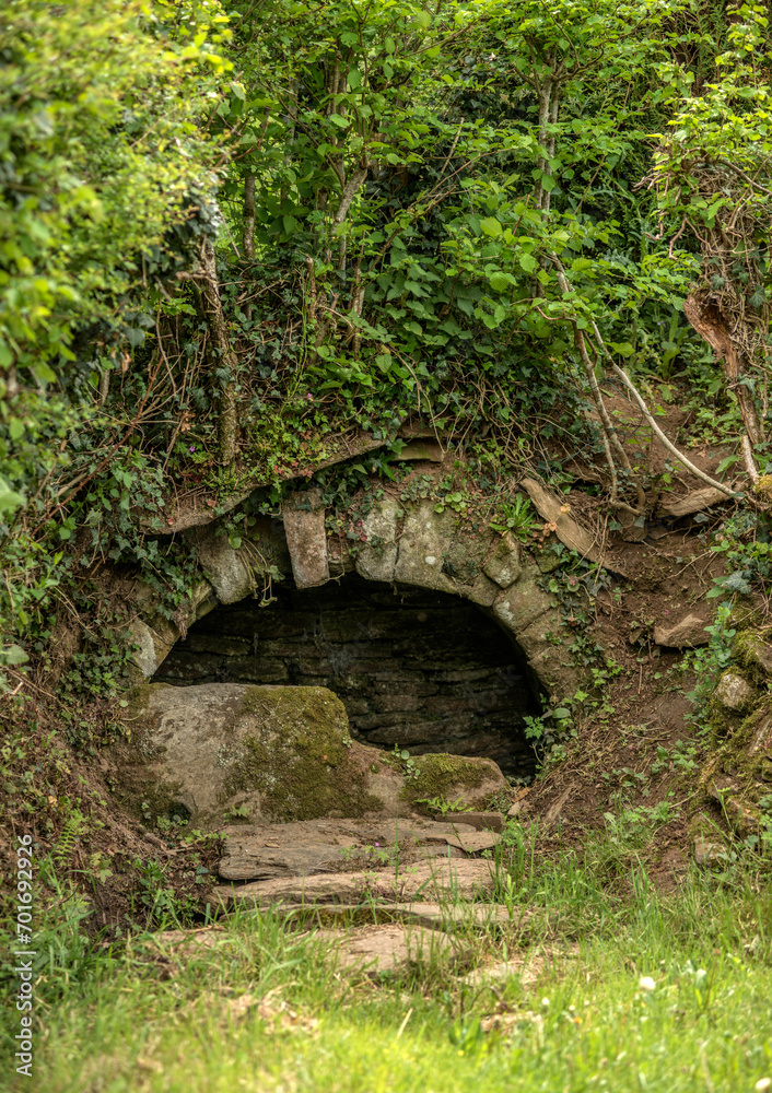 Source naturelle sur l'Aubrac au Cambon, Castelnau-de-Mandailles, Aveyron, France