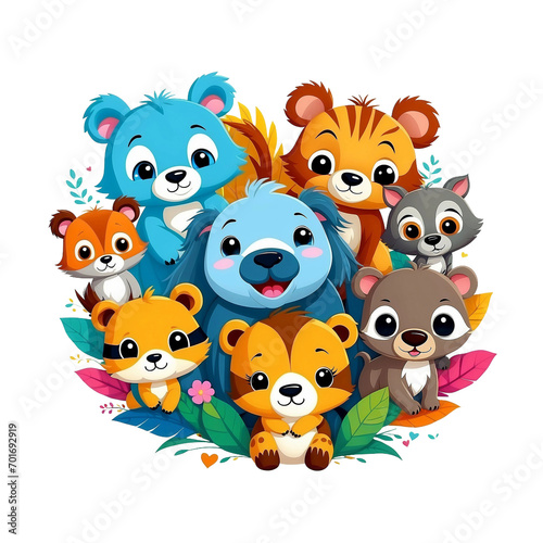 Whimsical Wildlife Wonders, Playful kids animal tshirt design, vector graphic, colorful, adorable, cute, vector illustration, transparent background