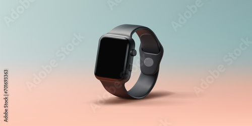 Smart watch 3d render mockup vector illustration in black glossy luxury colour