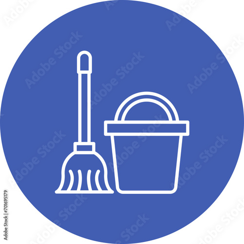 Mop Bucket Line Color Icon