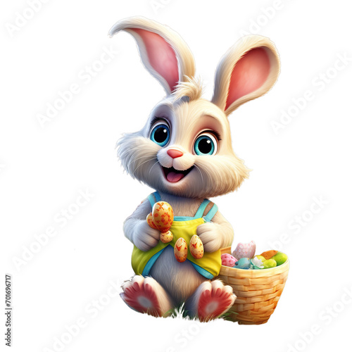 Happy Easter png design. Colourful eggs, bunny or rabbit. Ai Generated.
