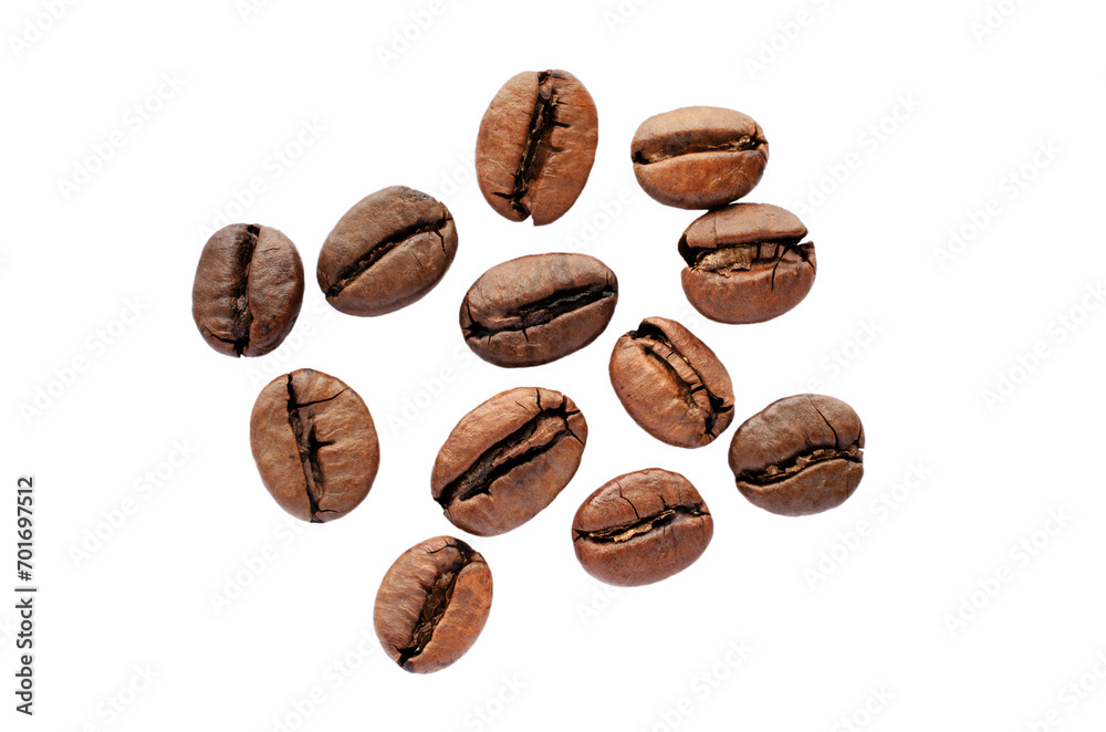Collection of various coffee beans isolated on white background, top view. Top view of coffee beans isolated on white background. Coffee beans isolated on white background. Collection of various coffee beans isolated on white background, top view. Top view of coffee beans isolated on white background. Coffee beans isolated on white background.