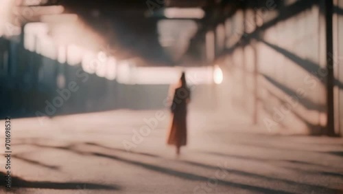 woman walking in solitude in blurred view photo