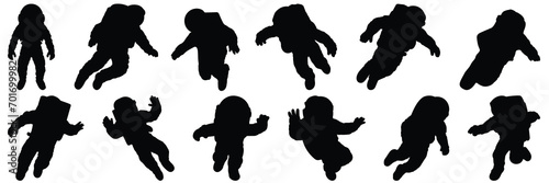 Astronaut silhouettes set, large pack of vector silhouette design, isolated white background