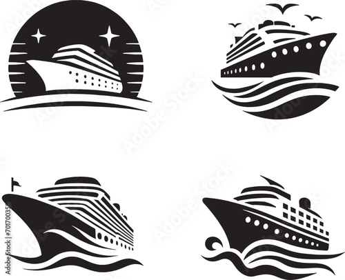 Set of cruise logo black and white vector