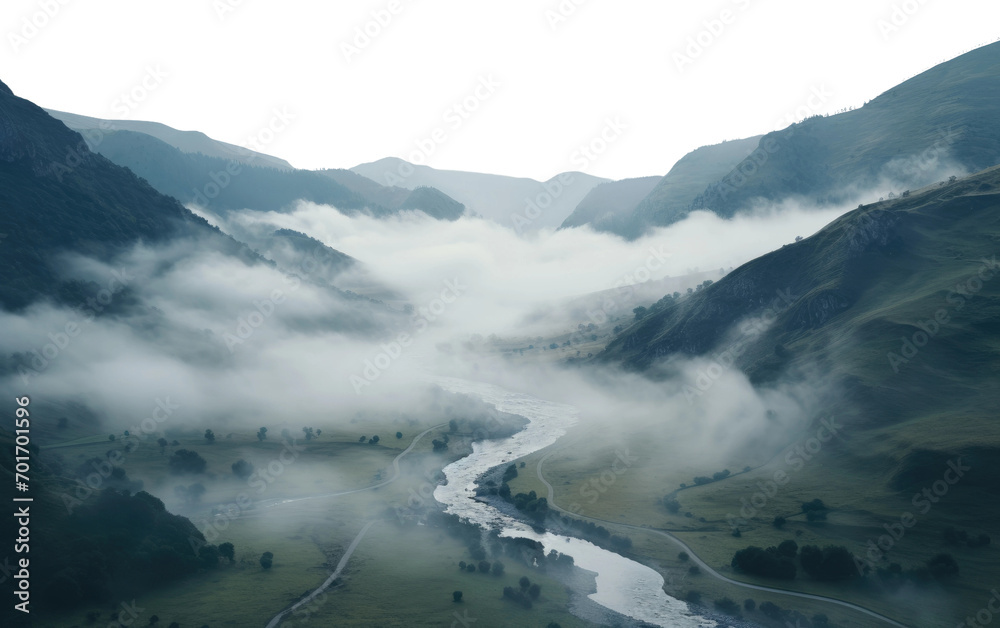 A Foggy River Valley Disappearing into Whispering Isolated on a Transparent Background PNG