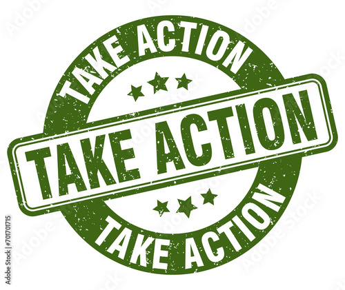 take action stamp. take action label. round grunge sign