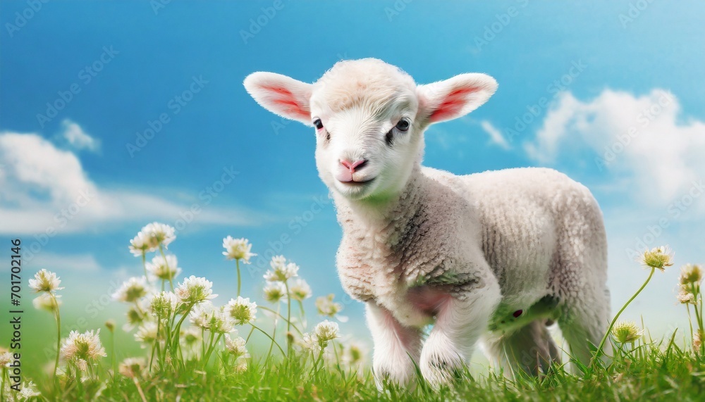 Cute little lamb on fresh spring green meadow during sunrise. Eid mubarak
Cute little lamb on fresh spring green meadow during sunrise. Eid mubarak