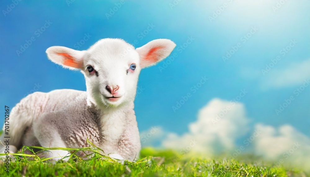 Cute little lamb on fresh spring green meadow during sunrise. Eid mubarak
Cute little lamb on fresh spring green meadow during sunrise. Eid mubarak