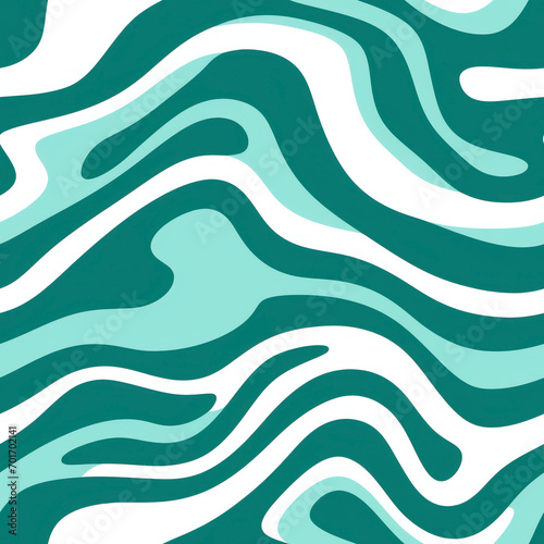 Seamless teal green wavy line pattern on a square backdrop. Monochrome abstract waves create a rhythmic, modern design