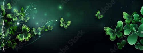 Spring green background with butterflies. Banner, copy space. 