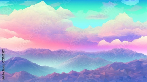 Psychedelic Cloudscape Over Pixelated Mountains
