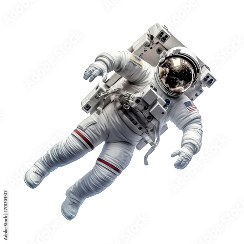 Astronaut in space suit floating in space isolated on a clipped PNG transparent background