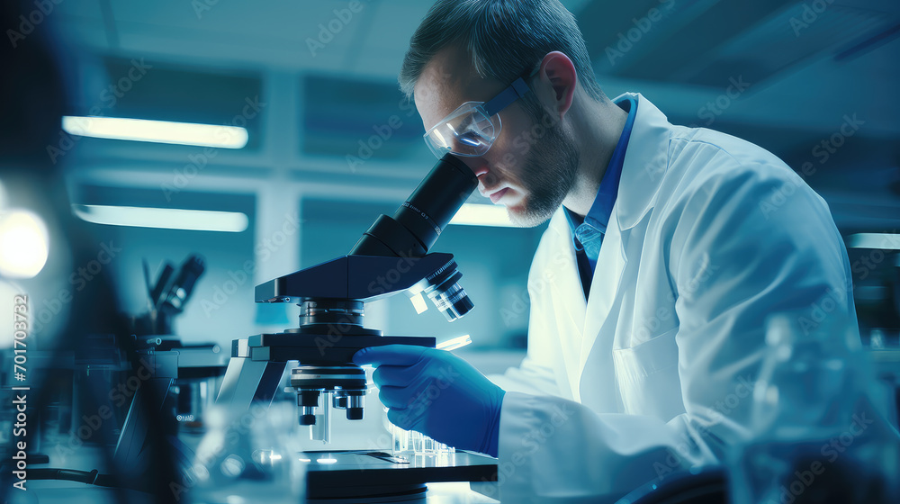 A professional woman in a biotech lab, meticulously examining samples under a microscope, representing the precision and detail of scientific investigation. A professional woman in a biotech lab, meticulously examining samples under a microscope, representing the precision and detail of scientific investigation.