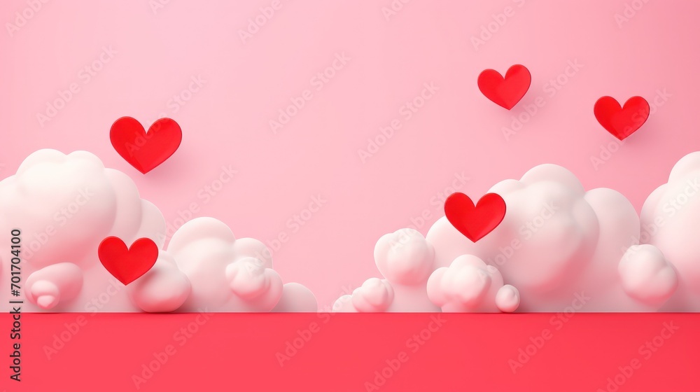 Valentines day greeting card concept background with paper cut heart shape, white clouds.Generate AI