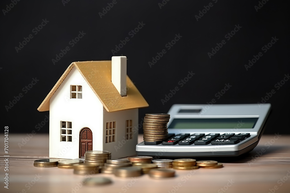 Illustrating the journey of investing in real estate, a little house model with a calculator and coins, symbolizing financial planning for home ownership. Illustrating the journey of investing in real estate, a little house model with a calculator and coins, symbolizing financial planning for home ownership.