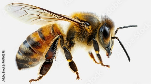 Close-up view of a bee on a plain white background. Perfect for educational materials or nature-themed designs © Fotograf