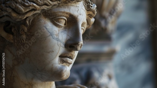 A close-up view of a statue depicting a woman. This image can be used for various purposes