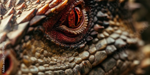 A detailed view of a lizard's eye, showcasing its unique patterns and textures. Perfect for nature enthusiasts and educational materials © Fotograf