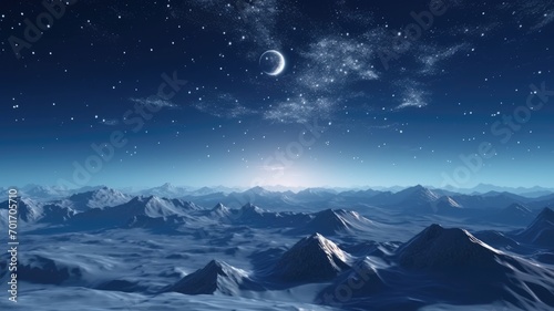 Moonlit Majesty snowy mountain range bathed in the gentle glow of moonlight.