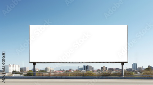 Large blank billboard on city outskirts with a blue sky background for advertisement. Exposure concept. Generative AI