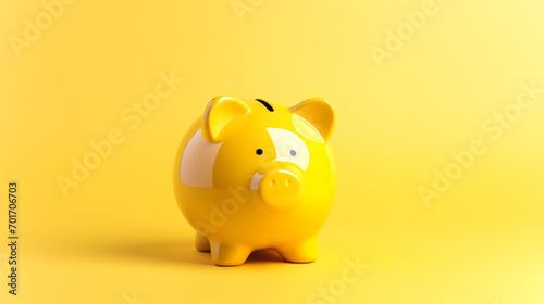Bright yellow piggy bank on a vibrant yellow background. Financial literacy concept. Generative AI