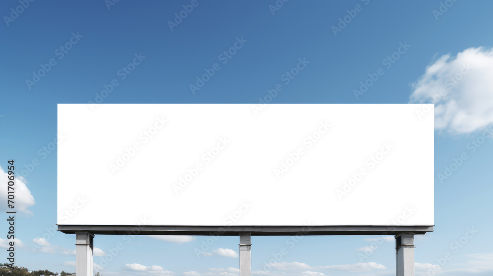 Fototapeta premium Big billboard mock up with white blank space and dynamic cloud background. Advertisement design. Generative AI