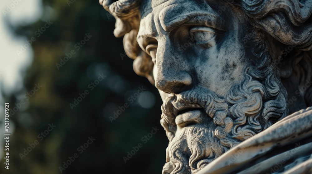 A close-up view of a statue depicting a man with a beard. This image can be used for various purposes