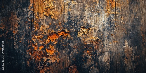A detailed close-up view of a wooden surface with rust. This image can be used to depict aging, decay, or rustic textures.