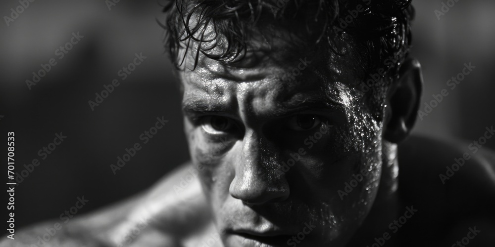 A close-up shot of a man with a wet face. This image can be used to depict emotions such as sadness, frustration, or exhaustion. It can also be used in beauty or skincare-related content