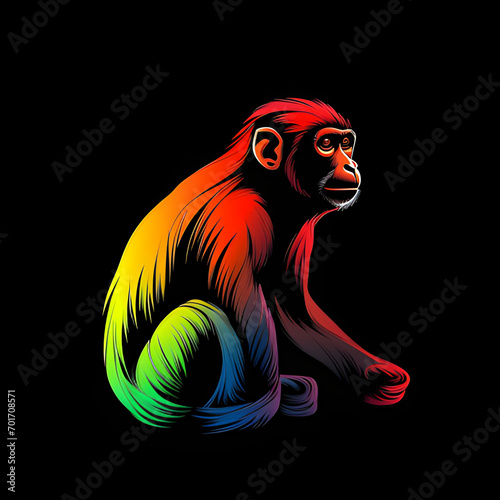 vector monkey  chimpanzee vector animal rainbow black background