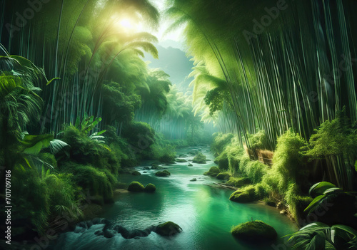 green bamboo and river nature view