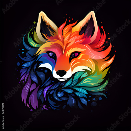 vector rainbow fox black background