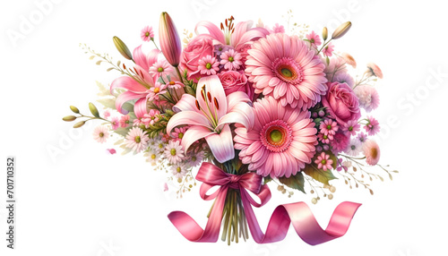 Watercolor of a very beautiful pink flower bouquet. Flowers bunch for valentine's day.