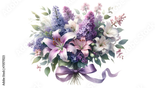 Watercolor of a very beautiful purple flower bouquet. flowers bunch for valentine s day.