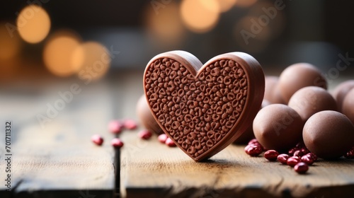 cœur en chocolat posé sur une table en bois pour la saint valentin photo