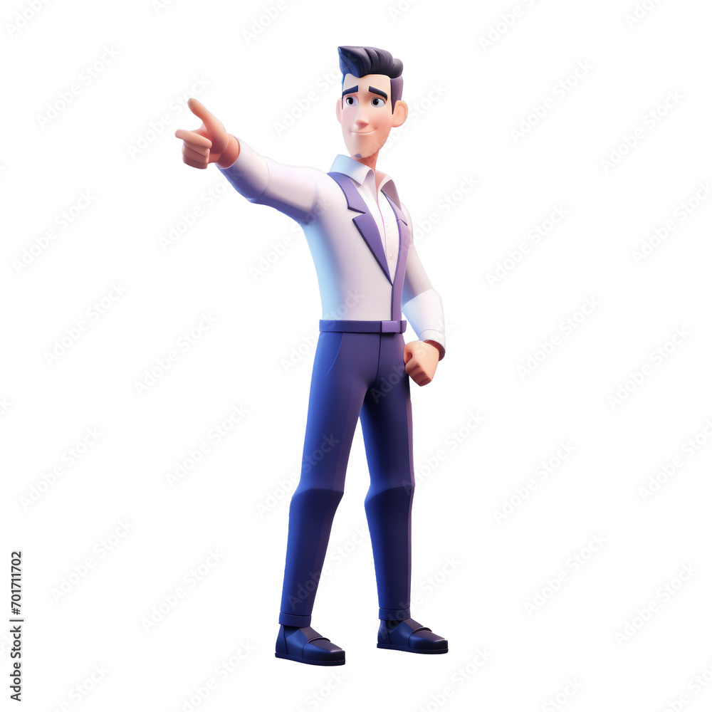 3D cartoon model of a businessman standing giving motivation