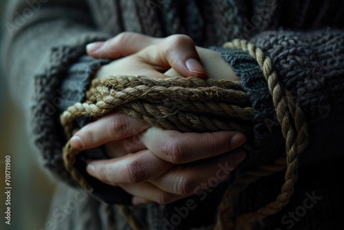 A close-up image of a person holding a rope. This versatile image can be used to depict concepts such as teamwork, determination, or overcoming obstacles