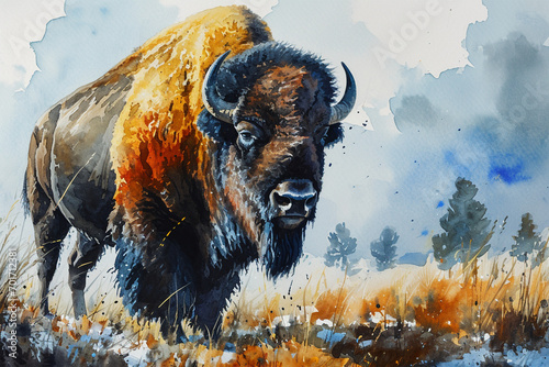 painting of a bison photo