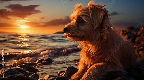A dog enjoying a beautiful sunset. AI generate illustration