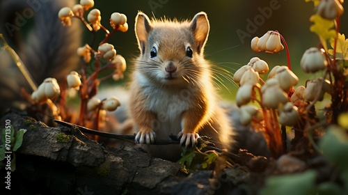 A squirrel observing or interacting with wildlife. AI generate illustration © PandaStockArt