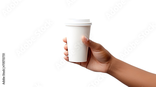 Hand holding a Blank cup of coffee isolated on transparent background Remove png, Clipping Path, pen tool