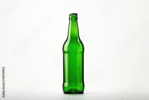 Bottle with cold green beer on white background. Saint Patrick's Day