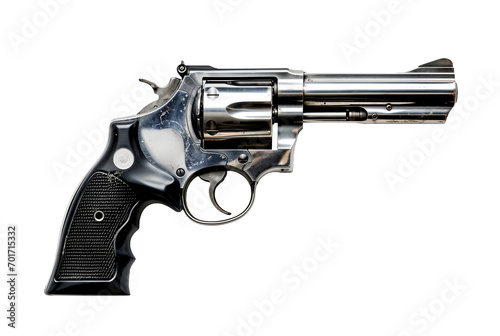 Generic black revolver gun png, isolated on white or transparent background, steel firearm, weapon pistol cut out photo