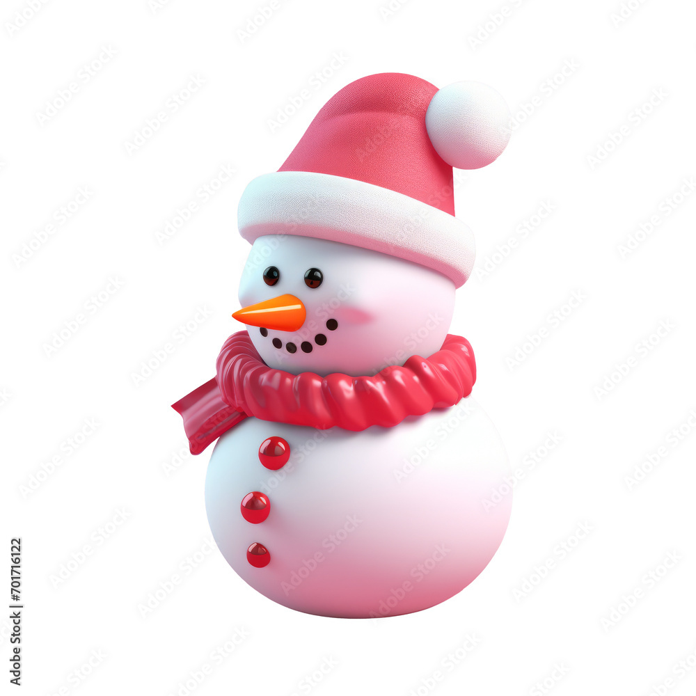 Fototapeta premium 3d illustration of a snowman wearing a red scarf, isolated transparent background