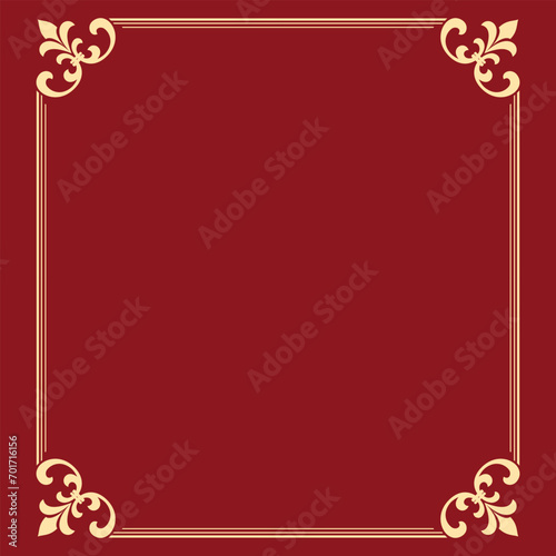 Decorative frame Elegant vector element for design in Eastern style, place for text. Floral golden and red border. Lace illustration for invitations and greeting cards