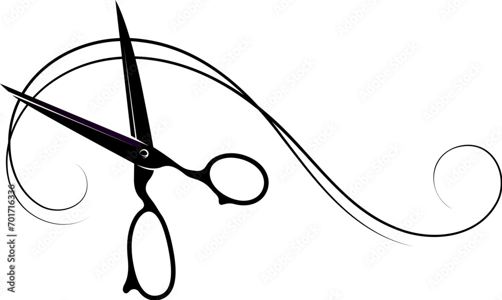 Hair stylist scissors and curly curl of hair. Design for a beauty salon and hairdresser - obrazy, fototapety, plakaty 