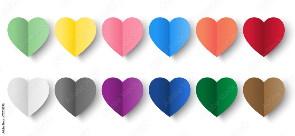 Set of colorful gradient papercut hearts isolated on white background. Vector illustration. Design for decorations Valentine's Day card, web, banner. - obrazy, fototapety, plakaty 